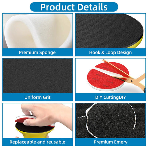 Features of 32-Piece 3-Inch Hook And Loop Sanding Sponge Discs Kit With 180 To 3000 Grit Wet Dry Pads and hand sanding block
