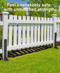 No Nonsense Heavy Duty Fence Post Repair Kit 2 Pack Steel Ground Spike Anchors installed on white fence for 4x4 and 6x6 posts