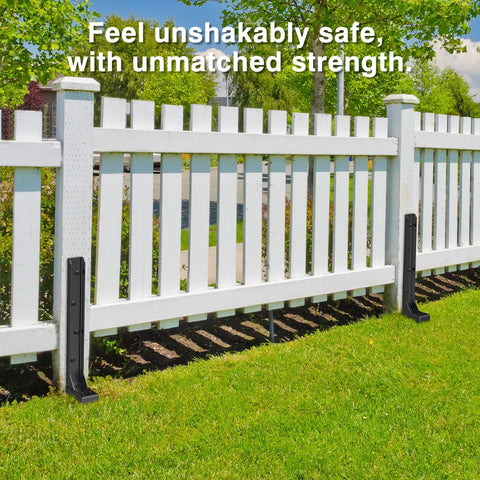 No Nonsense Heavy Duty Fence Post Repair Kit 2 Pack Steel Ground Spike Anchors installed on white fence for 4x4 and 6x6 posts