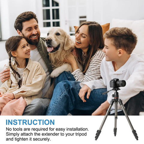 Family sitting with a dog beside a Rig Ready 12 Inch Aluminum Tripod Extension Rod With 1/4 20 Female To Male Thread Lightweight Camera Stabilizer.
