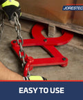 Heavy Duty Pallet Puller Clamp For Forklifts With No Slip Jaws And Steel Gripping Teeth E Pallet Puller Style Grip Lifts Pallets Up To 4400 Lbs Built Tough With Corrosion Resistant Powder Coat For Long Life, red steel clamp under pallet with chain