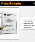 Side view of 120 240 VAC Universal HVAC Surge Protector With TPMOV Tech showing product parameters and specifications