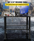 Beefy Heavy Duty Welding Table 36 By 24 Inches With 800 Lbs Capacity in workshop, tools and welding machine on top, carbon steel frame