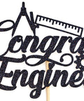 Engineer Graduation Cake Topper For Class Of 2026, Future Engineer Celebration Decor, black glitter cardstock close-up
