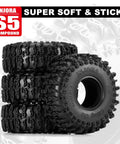 S5 1.0 Inch Cling On Tires Set 64mm Tall By 24mm Wide For TRX4M SCX24 1 18th And 1 24th Scale RC Crawlers With Ultra Sticky Compound And Aggressive Tread Pattern Includes Four 15g Tires Compatible With Silicone Inserts 1062 in black