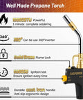 Go-To Heavy Duty Propane Torch Kit With Trigger Start Igniter, MAPP And Propane Compatible, turbo gas blow torch design