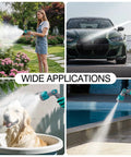 Retractable Garden Hose Reel With Lock At Any Length, 100 Ft Hybrid Hose in use for garden, car, dog bath, and poolside cleaning