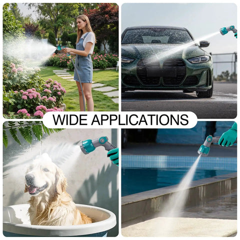Retractable Garden Hose Reel With Lock At Any Length, 100 Ft Hybrid Hose in use for garden, car, dog bath, and poolside cleaning