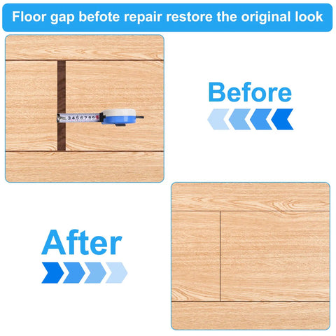 Before and after using Floor Gap Fixer Tool For Laminate And Floating Floors With Suction Cup And Mallet, Easy Gap Repair