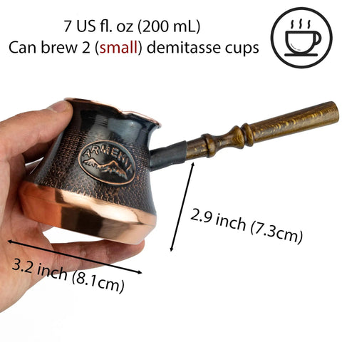 Copper Turkish Coffee Pot With Wooden Handle 7 Oz Cezve Ibrik Jezve Jazve For Pro Brew Everyday Armenian Greek Arabic Coffee