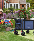 Collapsible Wagon Cart With Big Wheels And Brakes 250 Pound Capacity Lightweight Foldable Utility Wagon in garden setting