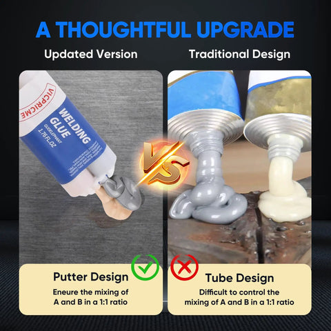 Comparison of updated versus traditional epoxy glue design, highlighting Heavy Duty Epoxy Glue Set That Cures In Five Minutes features.