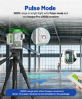 Pro Grade Outdoor 360 Degree Green Laser Level With Self Leveling, Pivot Fine-Tune Alignment, Fixed-Point, Remote Control, 8000mAh Battery, 1/13 Inch Accuracy For Construction GS03CG in pulse mode on construction site.