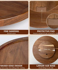 Detail of 12 Inch Wooden Lazy Susan Organizer With Smooth 360 Spin showing fine sanding, protective pad, raised edges, and large base.