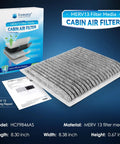 MERV 13 Cabin Air Filter with Activated Carbon for Mazda MPV Mitsubishi Endeavor Subaru Toyota with box and specifications visible