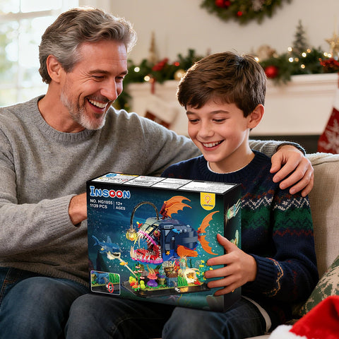 Epic Light Up Angler Fish Mechanical Building Kit With 1139 Pieces Including Shark And Jellyfish, Deep Sea Ocean Creature Build Set For Adults Teens 12 Plus, Interactive Display Toy And Lighting Gift