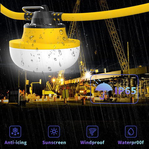 Heavy Duty Construction String Lights 100ft LED Work Light String With 10 Bulbs 100W Equivalent 14000 Lumens 5000K outdoor use