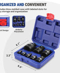 Eight Piece Impact Socket Adapter Set For Quarter To One Inch Drives With Storage Case And Reducers CRMO Steel in blue case
