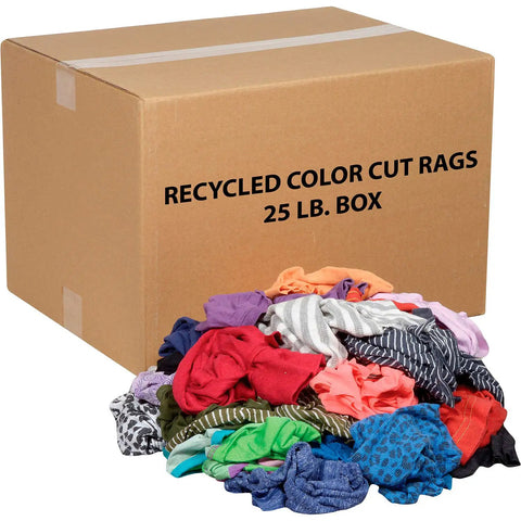 25 Pound Box Of Recycled Cut Rags, Assorted Colors, For Polishing, Finishing, Dusting And Cleaning Jobs, Made From Mixed Knits