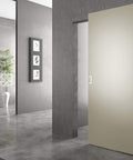 Floating Door System Pro Grade Sliding Track Kit With Concealed Barn Door Hardware Patented Designs Made In Italy shown in modern room.