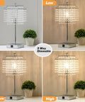 Crystal Table Lamp Set With Touch Control, USB C And USB A Ports, Dimmable Bedside Lamps with crystal shade dimming options shown
