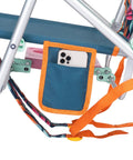 Detail of Ultra Premium Outdoor Lounge Chair With Smooth Slide Tray showing side pocket for phone and colorful straps.