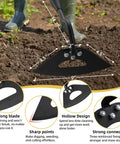 Garden Hoe Weeder Removal No Nonsense Heavy Duty Weed Tool For Gardening with hollow blade and measurements in use.