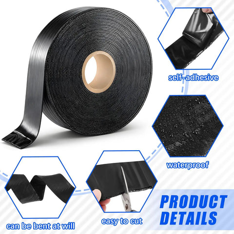 2 Rolls Asphalt Crack Filler Tape Peel And Stick Self Adhesive Driveway Repair Strip Waterproof showing roll, flexible cut, self-adhesive feature.
