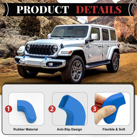 Blue Front Bumper Tow Hook Covers Kit, 2Pcs Rubber Sleeve Protector Trim For Jeep Wrangler JL JK 4Xe And Gladiator JT 2007-2025