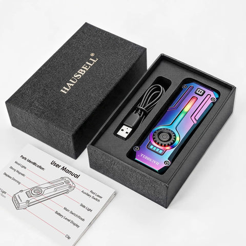 Ultra Flat EDC Rechargeable Tactical Flashlight With UV Magnetic Small Work Light in box with USB cable and manual