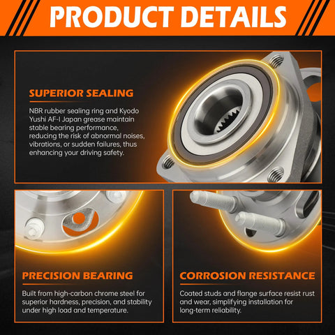 Front And Rear Wheel Hub Bearing Assembly With ABS 5 Lug Direct Fit For Chevy Equinox Impala Malibu GMC Terrain Cadillac XTS CTS Buick Allure Lacrosse Regal Saab Nine Five product details showing sealing and resistance features