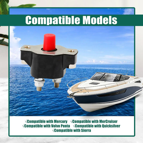 Heavy Duty Push Button Circuit Breaker Replacement Compatible With Mercury Mercruiser Volvo Penta Quicksilver Sierra Marine Applications Straight Fix Works Like A Champ 88-11178A01 on a boat background