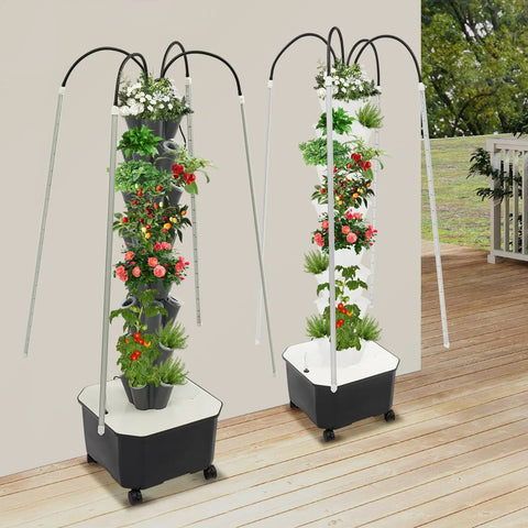 40 Pod Smart Indoor Hydroponic Garden Tower With Full Spectrum LED Grow Light and plants growing vertically