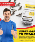 Double Headed Wall Screw Anchors And Picture Hooks Heavy Duty Bear Claw Hanger Screws Hold Up To 30 Lbs Ideal Drywall Fasteners For D Rings Wire Keyholes Hang Pictures And Mirrors In A 25 Pack with packaging and a smiling person holding a screwdriver.