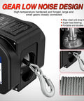 Beefy 3500 Lb Electric Boat Winch 12V DC With Remote Control And Hand Crank Portable Waterproof Reversible Trailer Winch For Boats Perfect For Small To Mid Size Boats Weatherproof Housing Smooth Operation Remote And Manual Crank Power In Freewheel, black steel cable and hook