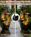 40 Inch Tall Outdoor Water Fountain With 4 Tier Crocks And LED Lights, Premium Resin And Fiberglass Construction, Weatherproof