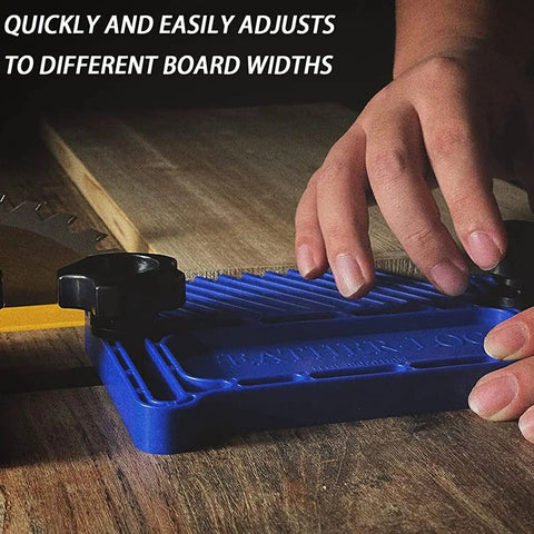Built Like A Tank Table Saw Featherboard Adjustable Stackable Fence Jig T Slot T Rail Compatible Woodworking Safety Accessory setup in use.