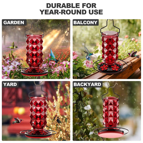 Outdoor Hummingbird Feeder With Perch And Five Flower Feeding Ports 25 Oz Glass Nectar Feeder Leak Proof Hanging Bird Feeder
