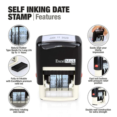 Built Tough Self Inking Date Stamp For Shipping And Expiration Tags Black Ink With Spin Bands That Smashes Daily Paperwork Without Even Breaking A Sweat features overview.