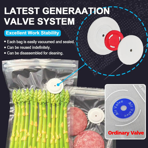 No Frills Set Of 30 BPA Free Reusable Sous Vide Vacuum Bags With Air Valve detail and examples of sealed asparagus and meat