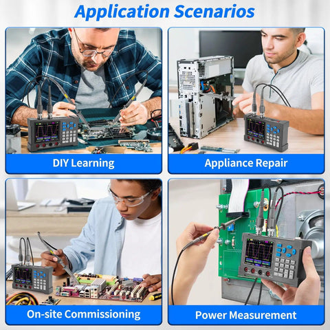 Handheld Digital Oscilloscope Kit With 2 Channel Input, 120MHz Bandwidth in automotive and electronics diagnostics scenarios.