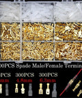 Gold Plated Insulated Spade Connectors 600 Piece Set Kit Male Female Wire Terminals 2.8mm 4.8mm 6.3mm Sizes For Automotive Electrical Wiring And Home Repair Projects These Bad Boys Hold Fast And Tight So Connections Stay Locking And Super Secure Forever. Assorted spade connectors in organizer box, 2.8mm, 4.8mm, 6.3mm