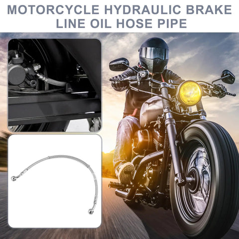 15.75 Inch Stainless Steel Braided Hydraulic Motorcycle Brake Line For ATV Motocross And Sport Bikes Beefed Up 10mm Inner Diameter 40cm Length Two 28 Degree Banjo Ends Silver Tone
