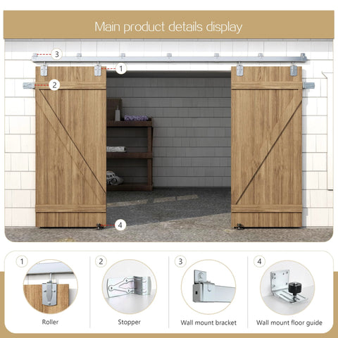 8 Ft Heavy Duty Galvanized Steel Exterior Sliding Barn Door Hardware Kit For Outdoor Use With Anti Corrosion Finish installed