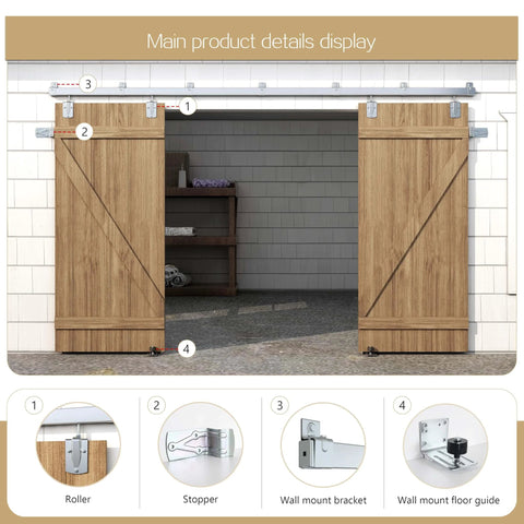 Heavy Duty Outdoor Sliding Barn Door Hardware Kit Made From Galvanized Steel With Anti Corrosion Finish, 450 Lbs Capacity, 20 Feet Long, Exterior Grade Track And Rollers, Fits Two Doors Up To 120 Inches