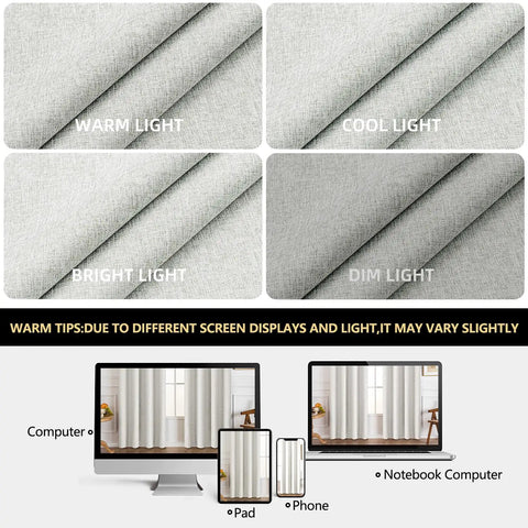 100 Percent Blackout Curtains For Bedroom And Living Room Linen Textured Thermal Insulated Room Darkening Grommet Top Drapes 52 W X 72 L 2 Panels Set light effect comparison on screens