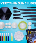 Glow In The Dark Solar System Model Kit For Kids Ages 8-12 Build A 3D Planetary System With Movable Arms Paintable Planets Cool STEM Craft For Space Themed Bedrooms And Decor components displayed on a blue background