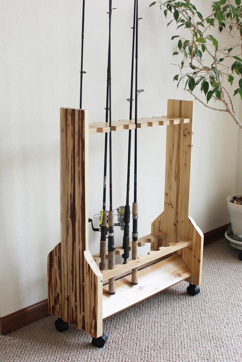 Double Sided Fishing Rod Holder That Stores Up To 16 Rods For Saltwater And Freshwater Gear Perfect Garage Organization And Room Storage For Fishing Rods Tackle Gear And Accessories
