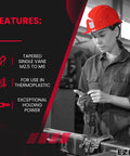 Woman in factory wearing a red hard hat, showcasing features of Ultrasonic Threaded Inserts For Plastic Kit M2.5 to M6.