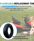 Two Pack Inner Tubes For 480 400 8 Wheels With TR13 Straight Valve Stem shown next to a riding lawn mower on grass.